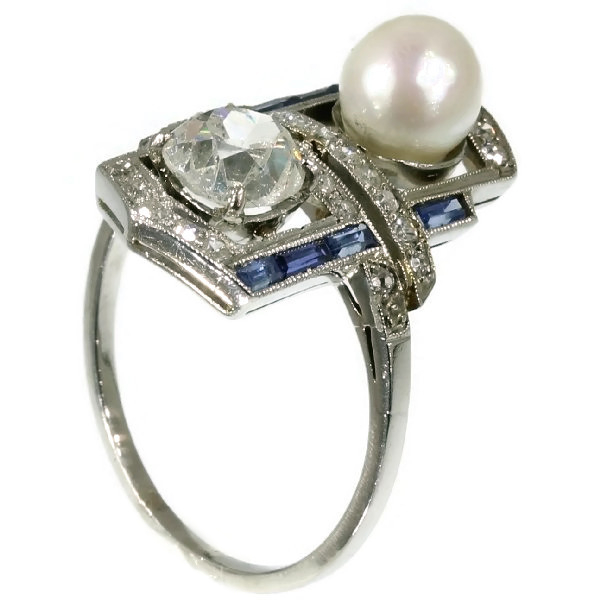 Art Deco pearl diamond engagement ring sapphire (image 5 of 14)